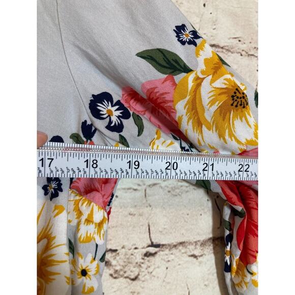 Old Navy Peasant Dress Womens Medium Gray Floral Bell Sleeve Lined Flowy Rayon - Picture 9 of 14